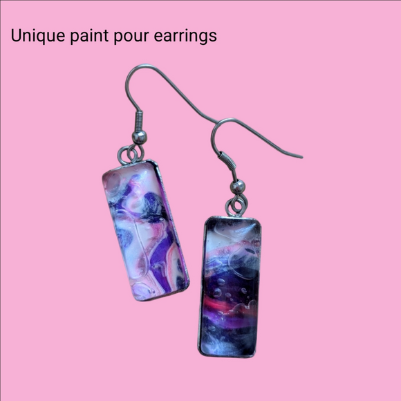 Hand Crafted Jewelry - Abstract Purple and Pink Dangle Earrings